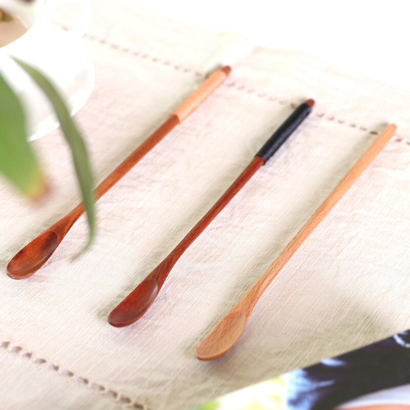 Natural Wooden Spoon With Long Thin Handle Stirring Rod Mixing Spoons Dessert Coffee Tea Honey Supplies Kitchen Tools Tableware