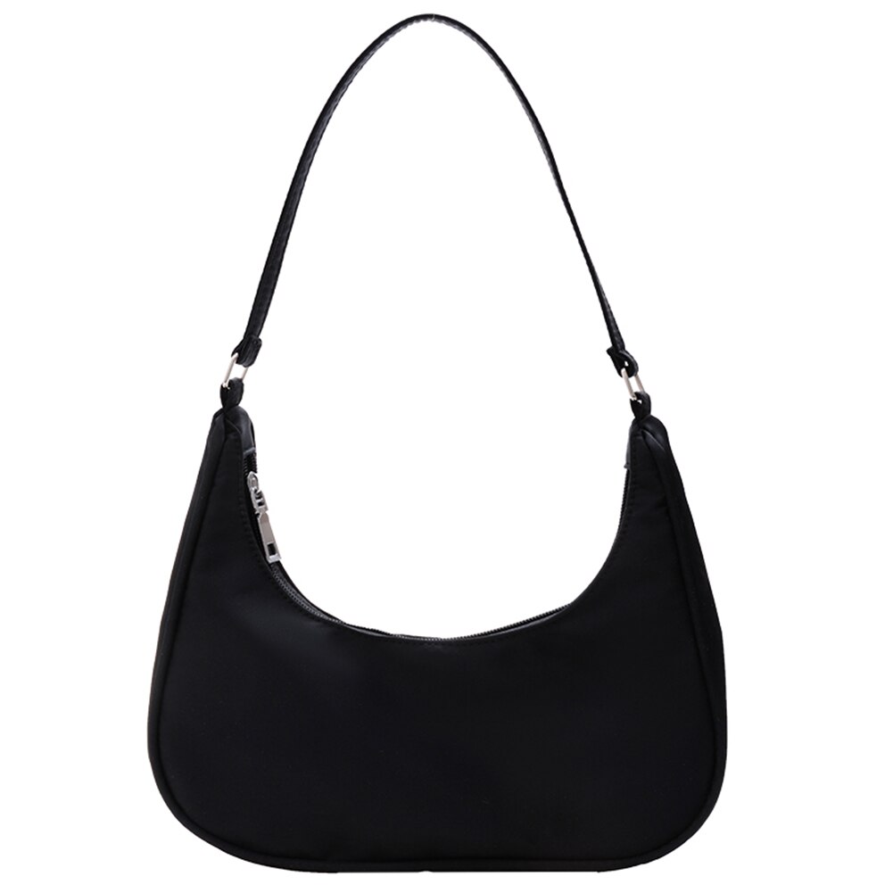 Mode Vrouwen Pure Kleur Schouder Onderarm Zwervers Zakken Casual Dames Rits Kleine Portemonnee Top-Handvat Handtas: Black