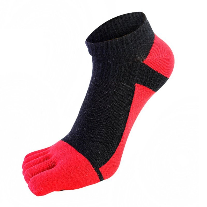 1 par sportssokker mænd kvinder komfortable tynde fem-finger sokker sektion kort splejsning mesh syning farve bomulds sokker: Sort