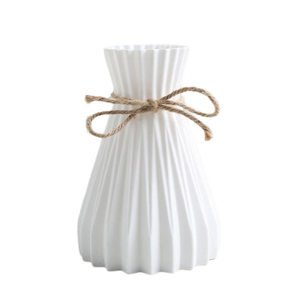 Plastic Bloemenvaas Kan Niet Water Droge Bloemfles Home Decor Moderne Bloempot Taille Cinching Kamer Decoratie Floreros: WHITE