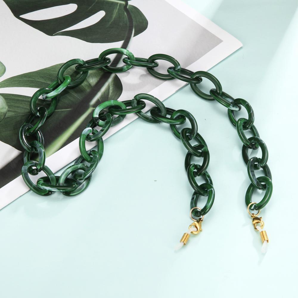 Skyrim bohême large acrylique lunettes de soleil chaîne lanière anti-dérapant lecture lunettes chaînes lunettes cordon cou sangle corde pour les femmes: Dark Green - clasp