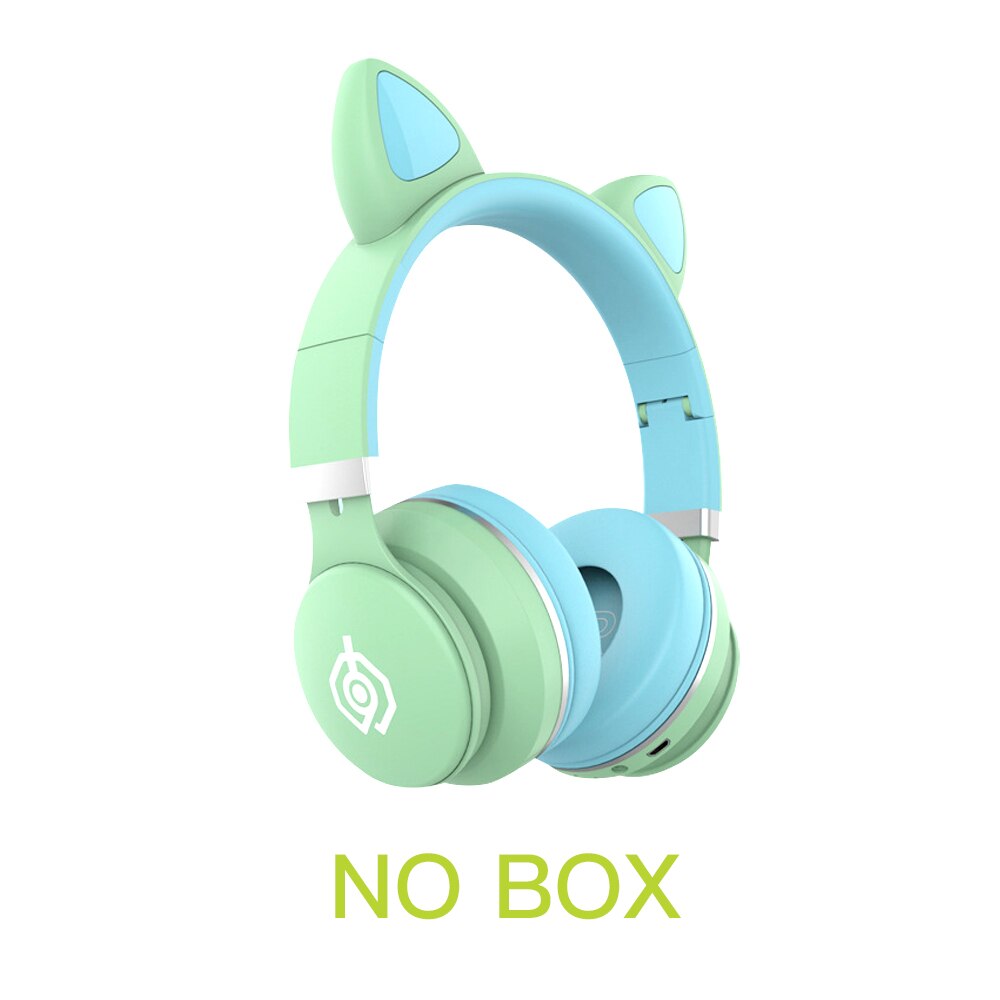 Auriculares Oreja de Gato LED con cancelación de ruido para niños y jóvenes, cascos con Bluetooth 5,0, soporte para tarjeta TF, enchufe de 3,5mm con micrófono: NO BOX Mint Green