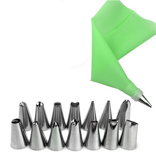 16pc/ sets diy bak- en taartdecoratiegereedschappen siliconen glazuur spuitzak slagroom spuitzak roestvrijstalen spuitmond converter alleen blauwe kleur: Groente