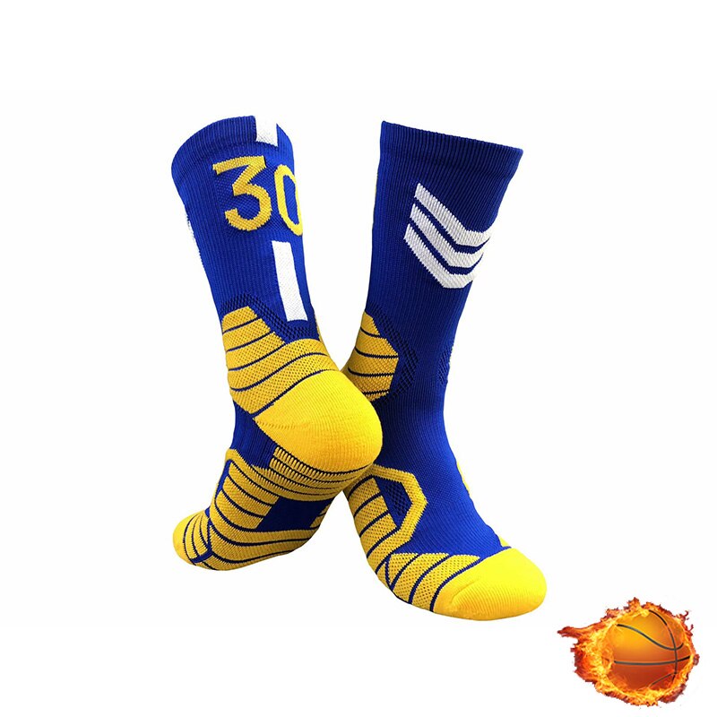 QIWN Super Star number Basketball Socks Sports Training Socks Non-slip Skateboard Durable Towel Bottom Socks: NO.30-Blue