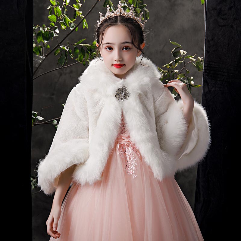 Kids Meisjes Faux Fur Jacket Wedding Witte Mantel Voor Communie Jurk Bloem Meisje Bont Bolero Uitloper Cape Winter Warme Jas jas: 160cm Height 150-160