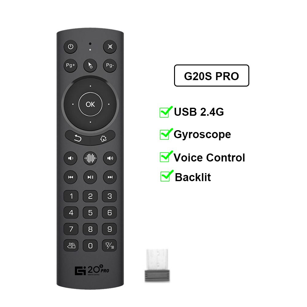 2.4G Wireless Voice Remote Backlit BT Air Mouse G20S PRO BT Gyroscope IR Learning Remote Control for Android 11.0 10.0 9 TV BOX: black