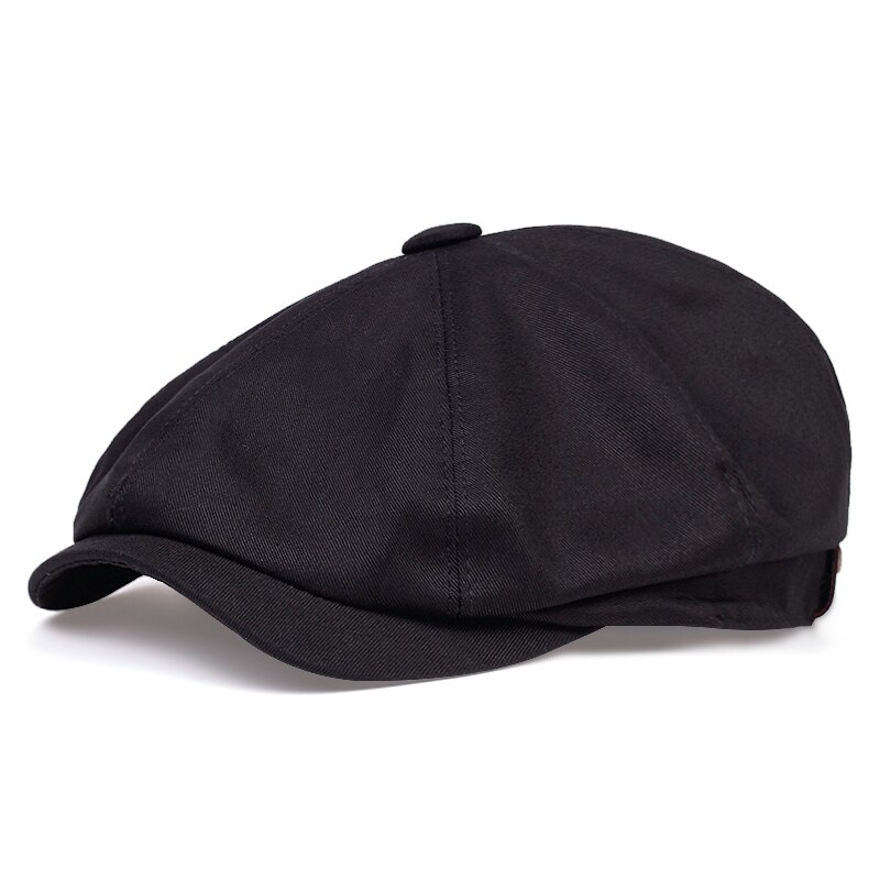 Sombrero octogonal de algodón para hombre, gorro de sarga octogonal de color caqui, boinas cálidas de para vendedor de periódicos, novedad de: Negro / L