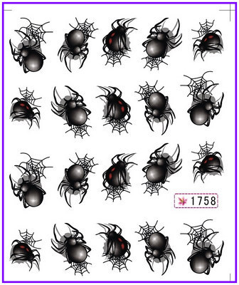 1X Water Stickers Nail Decals Stickers Water Decal Black Widow Spider Halloween SY1758