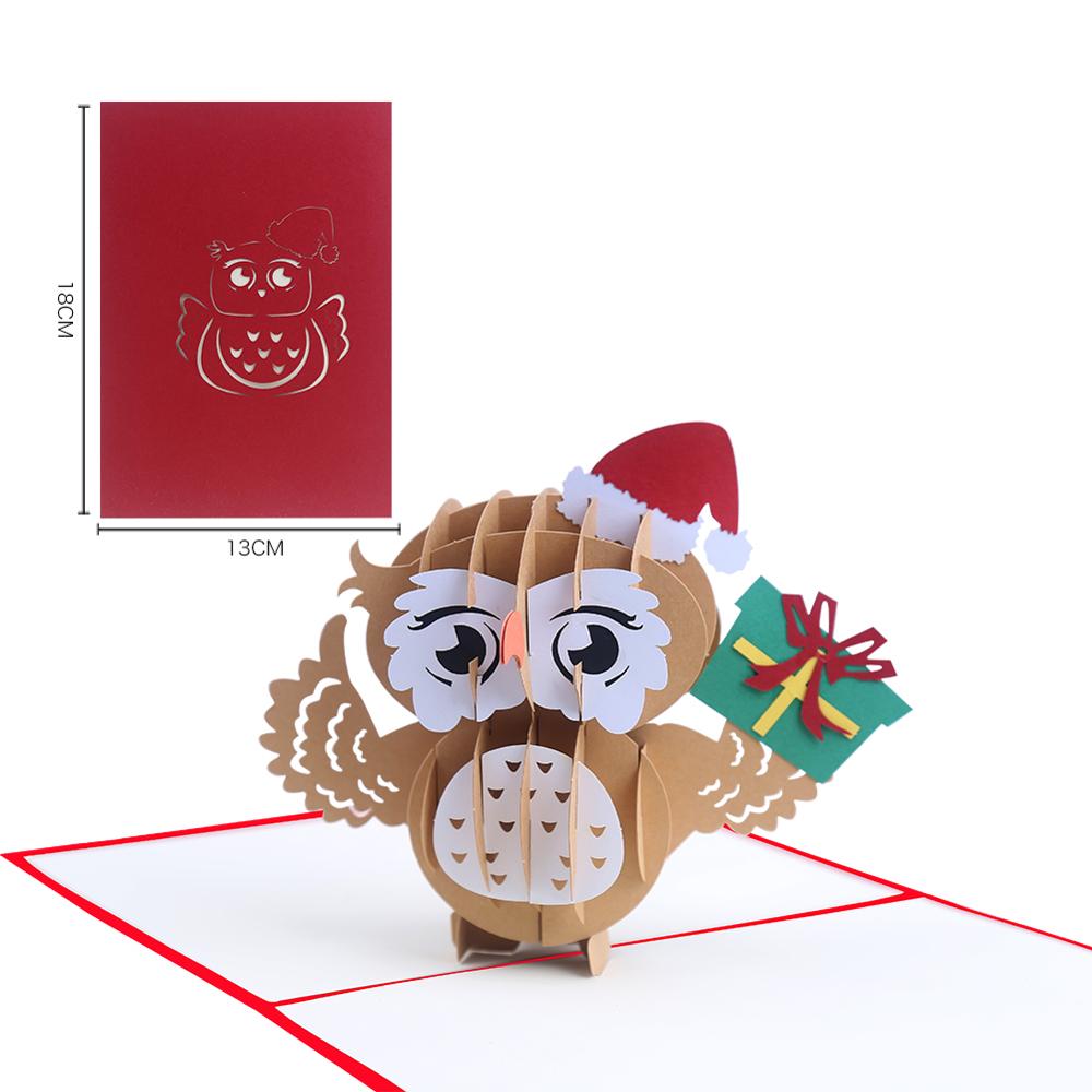 Hibou casquette de noël à la main Origami 3D Pop UP cartes de voeux carte d'invitation pour de fête d'anniversaire de mariage: 001