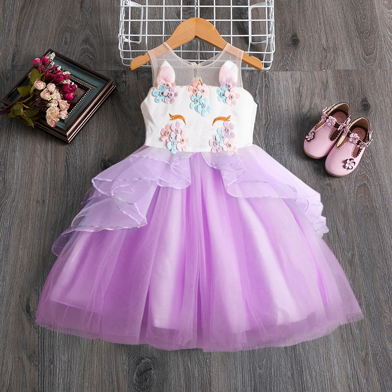 Flickor enhörning tutu klänning sommar barn prinsessa vestido flickor födelsedagsfest klänning barn sommar klänningar 3-8y barn kläder