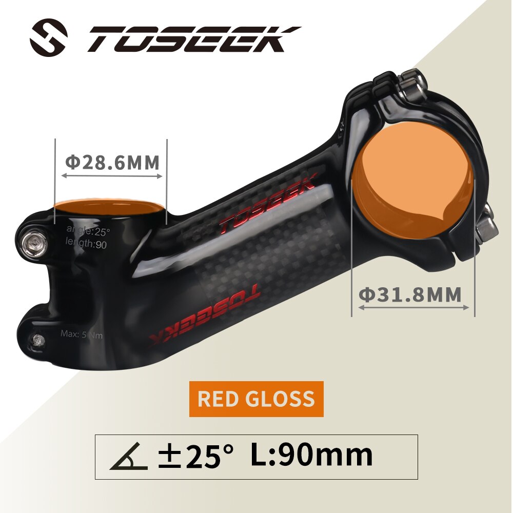 TOSEEK ZF-eins Kohlenstoff Stengel 25/35 Grad Mountainbike Vorbau 31,8mm Lenker Vorbauten 60/70/80/90/100mm Schwarz und verrotten Fahrrad Teile: ZFONE-rot25-90mm