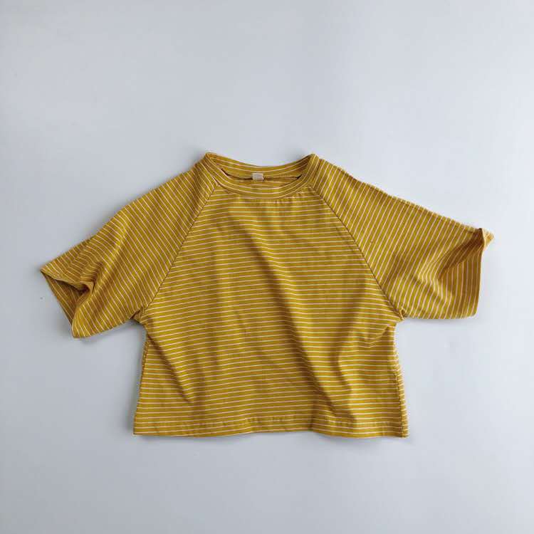 T-shirt à manches courtes homme et femme, vêtement coréen pour enfant, T-shirt à rayures en coton, été: YELLOW / 100cm