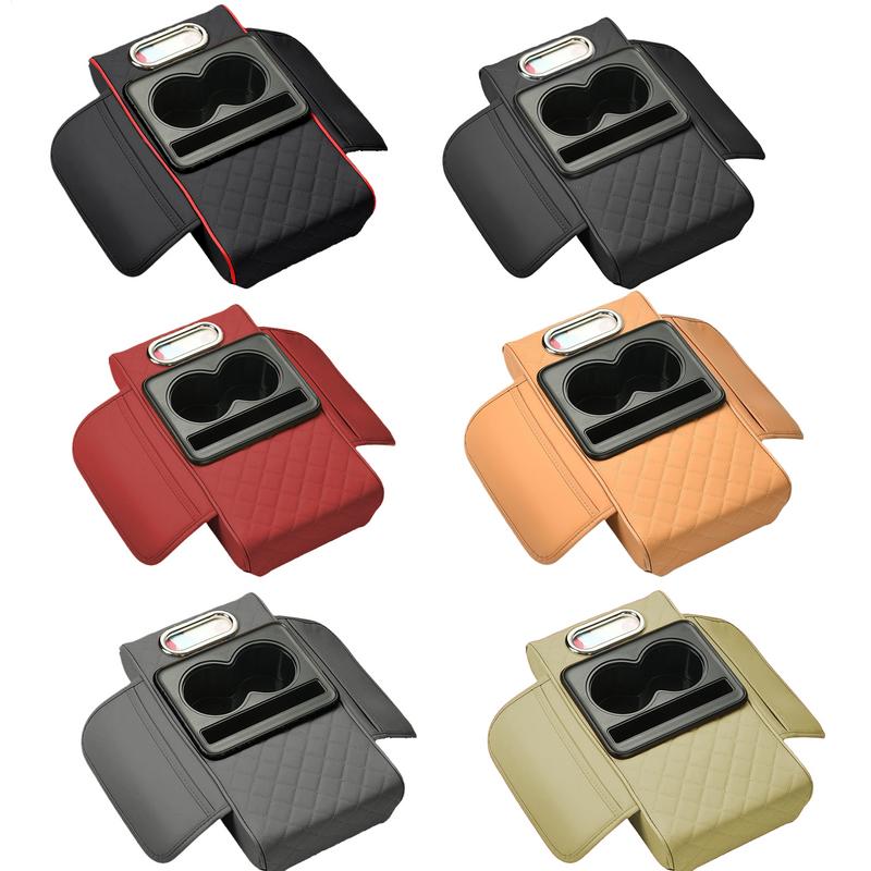 Coussin d'accoudoir de Console centrale automatique, avec 2 porte-gobelets, support de téléphone, coussin d'accoudoir en cuir PU, oreiller Portable pour voiture, coussin de hauteur