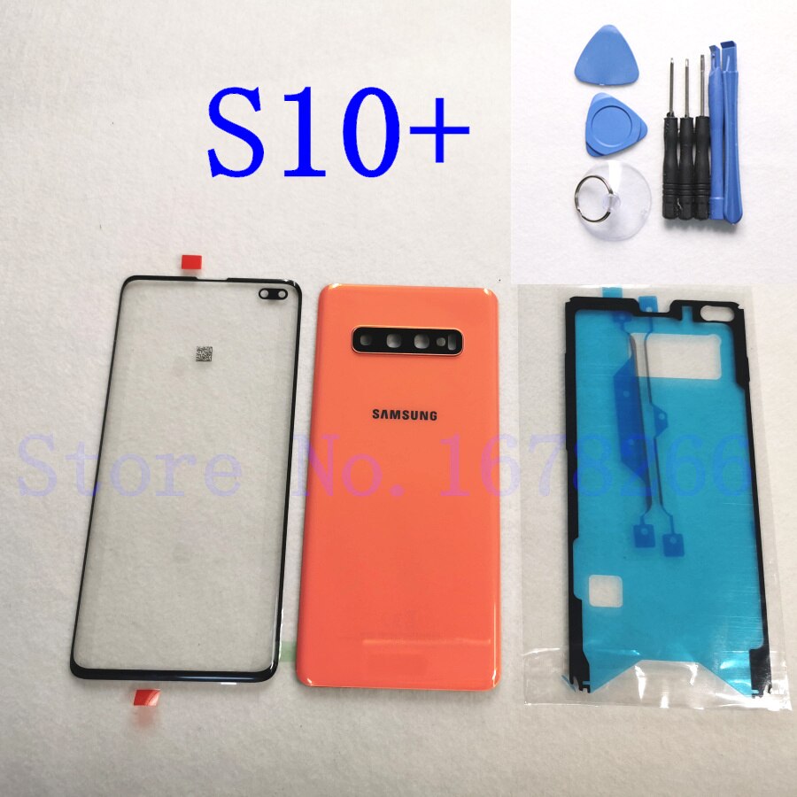 SAMSUNG Galaxy S10 Plus S10e S10 G970 G973 G975 G973F Front Touch Panel Outer Lens + Rear Battery Door Back Glass Housing Cover: S10 Plus Orange