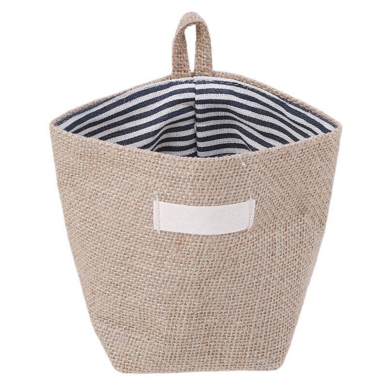 Retro Large Capacity Women Cosmetic Box Jute Cotton Linen Sundries Basket Cosmetic Cases Wall Hanging Make up Storage Bags Women: D