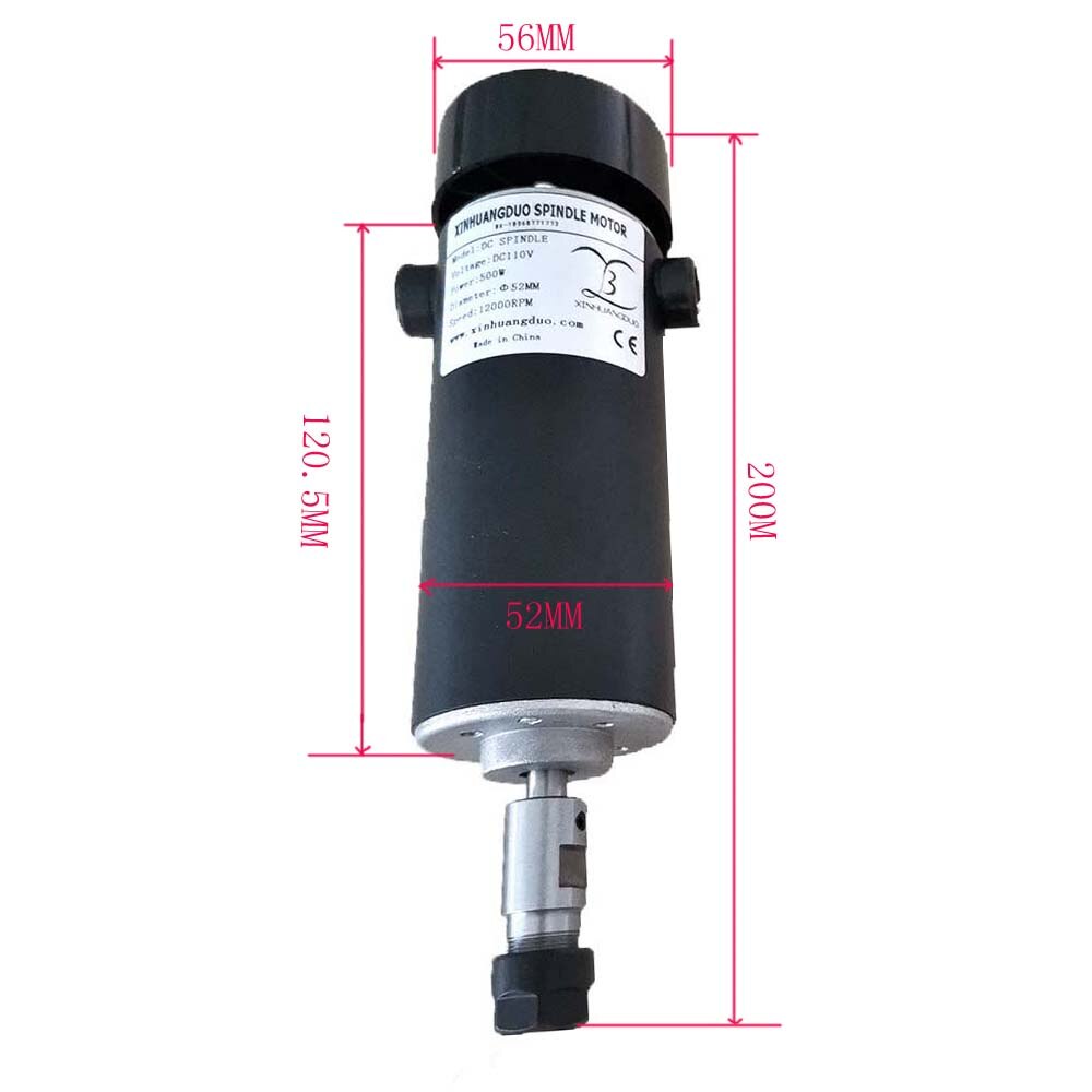 500W DC spindle motor ER11-3.175mm collet 52mm diameter 110VDC CNC Carving Milling Air cold Spindle Motor For Engraving