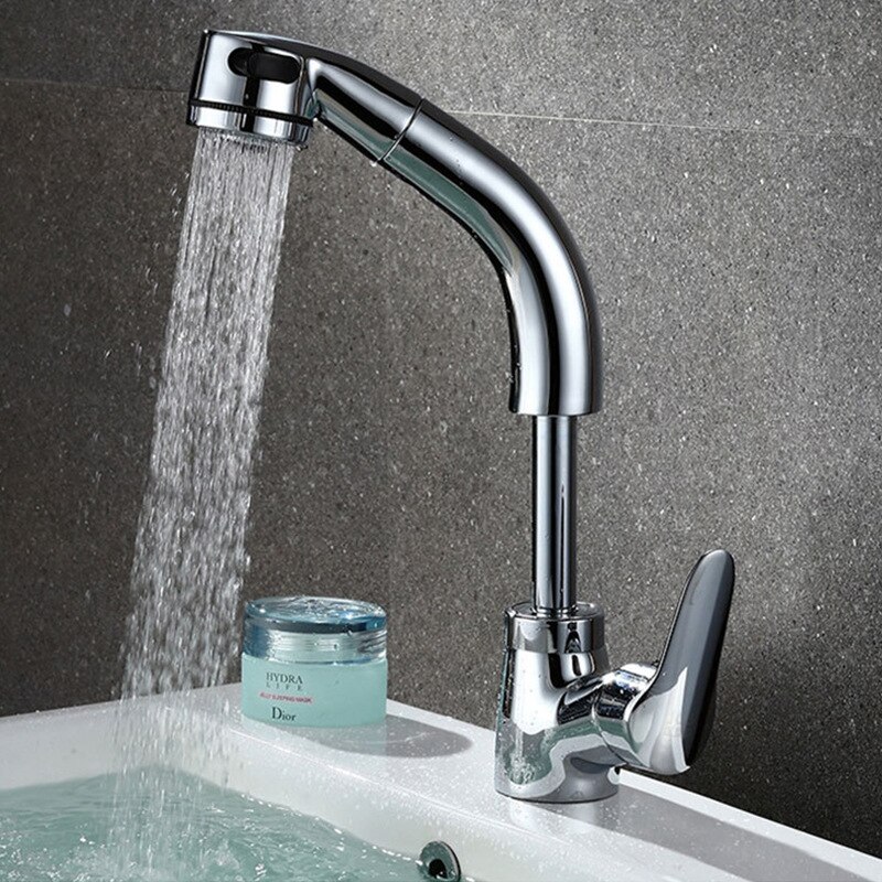 Træk badeværelset håndvaskhane vandhane enkelt håndtag og koldt vandblander krom færdig 360 graders vandblanderhane: -en