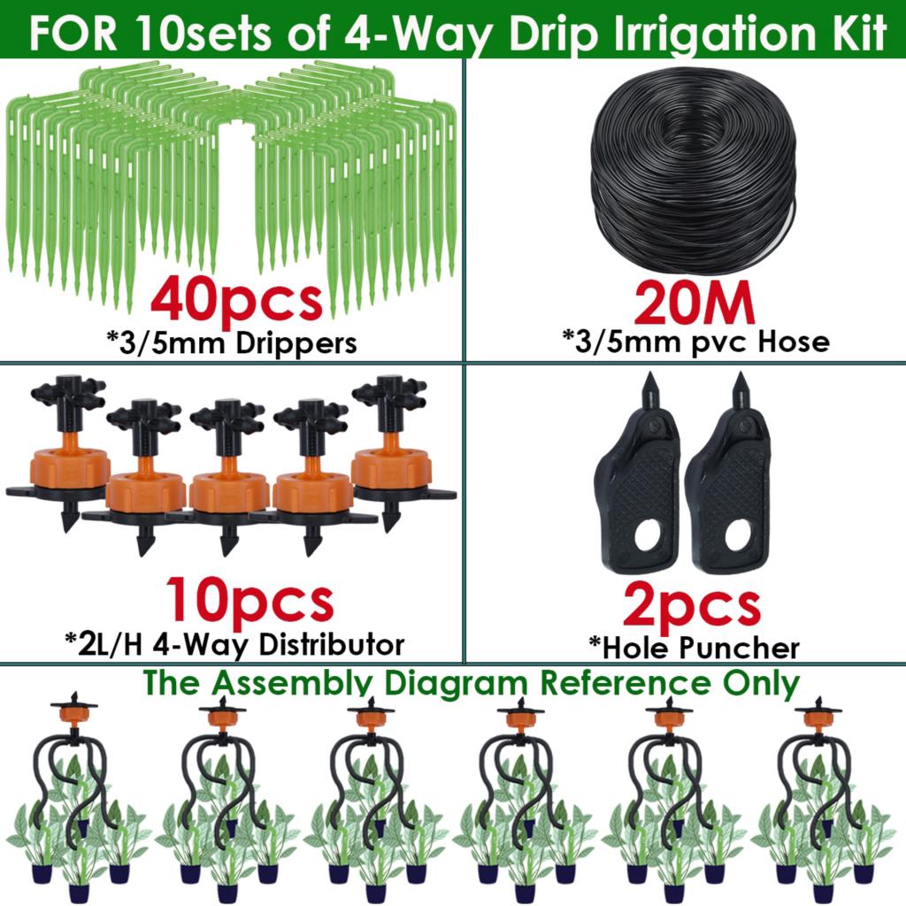 Sprycle Greenhouse 2L/H 4-Way Drip Irrigation 2-Way 3/5mm Garden Automatic Watering System Dripper Kit DIY for Pot Plant Bonsai: Chocolate