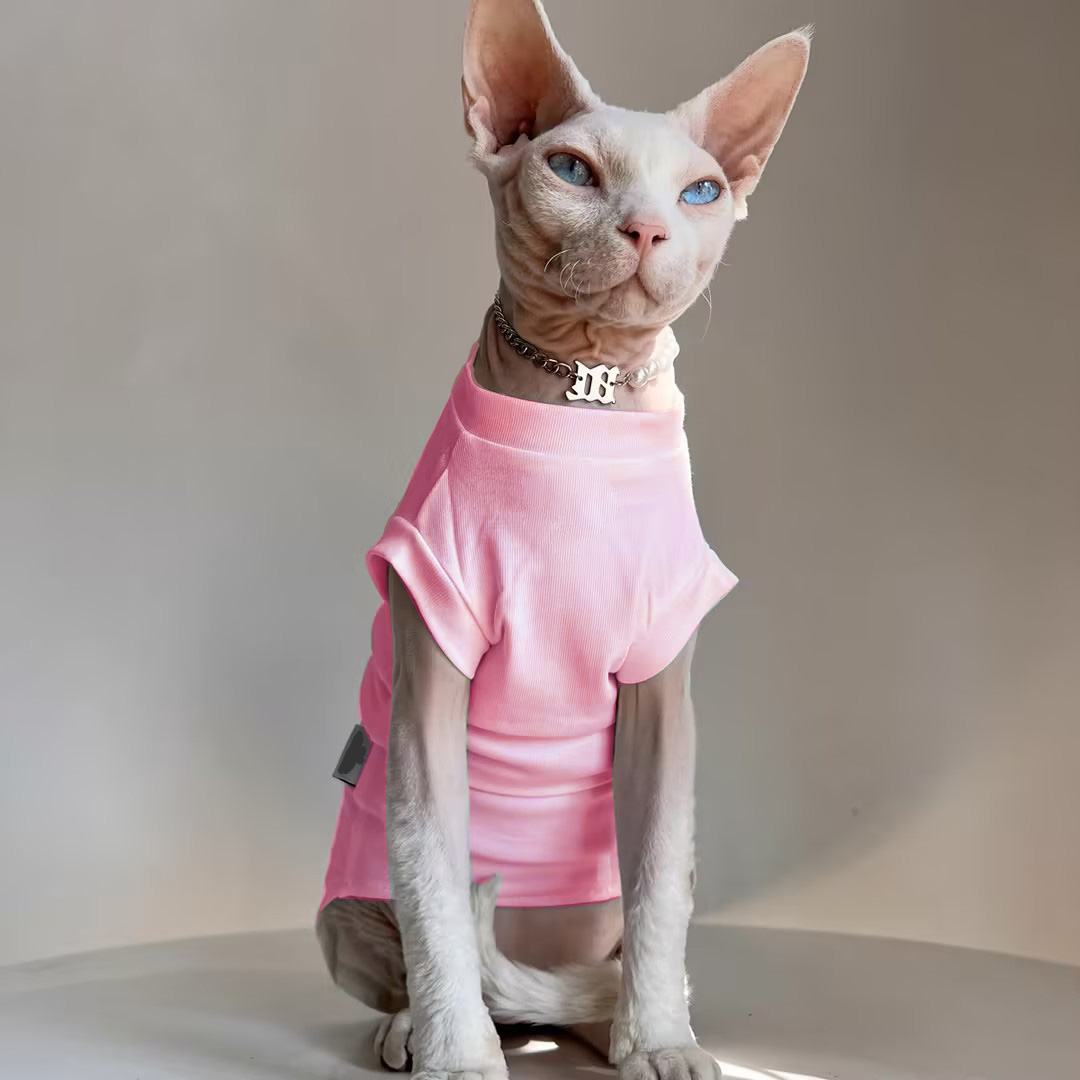 Sphynx chat vêtements coton sans poils chat gilet bébé 100% coton doux été sans manches mince gilet chat vêtements pour Devon, Cornish: XXL / Rose
