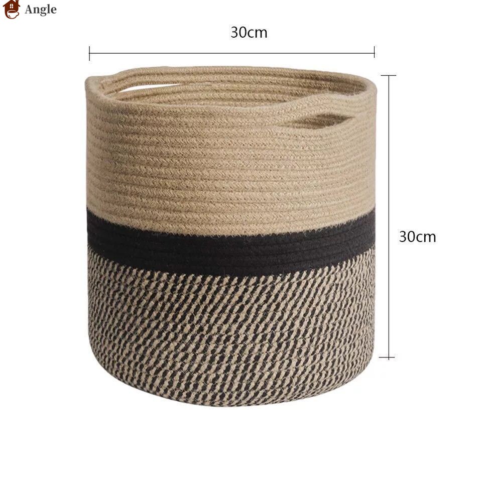 Hand-woven Storage Basket Cotton Rope Art Storage Bucket Simple Desktop Container Home Decoration: B 30X30CM