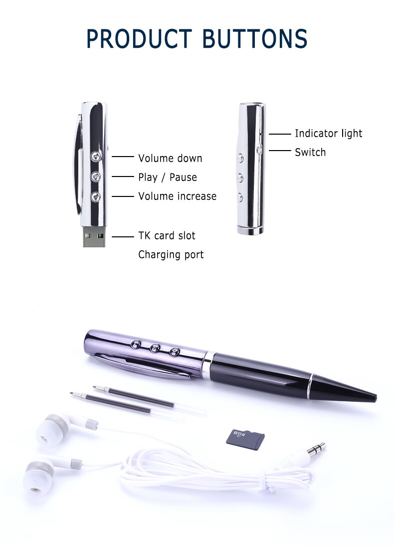 3.5Mm Pen Plug-In Card MP3 Ondersteuning Tf-kaart Muziek Pen Speler Luisteren Oefening Muziek Pen MP3 extension Card Ondersteuning