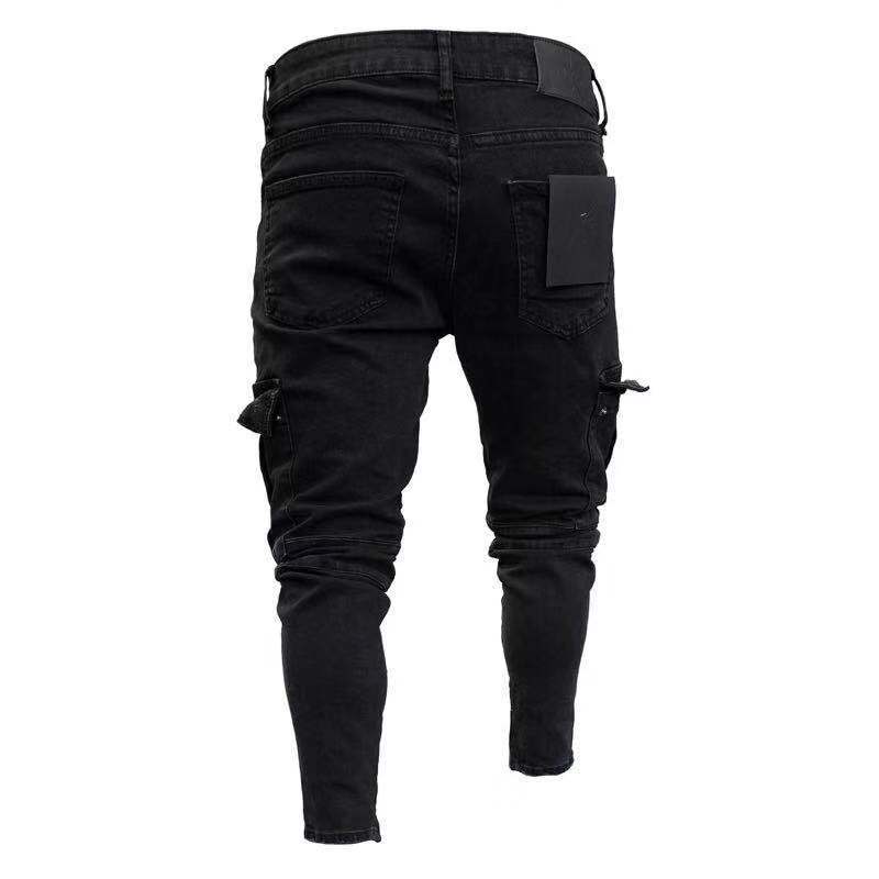 Hommes extensible maigre déchiré jean hommes poche latérale lavé mince Denim pantalon Biker jean pantalons de survêtement Hip Hop pantalon survêtement