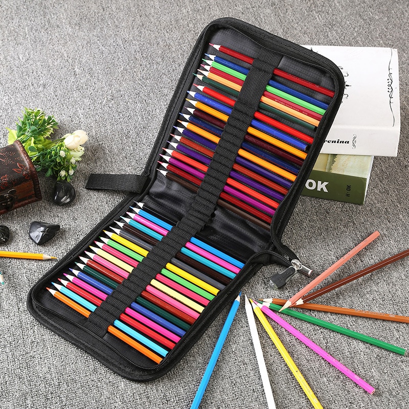 Large Black Pencil Case 36/48/72/120 Holes Folding Stationery Storage Art Markers Painting Pencil Box Bags School Office