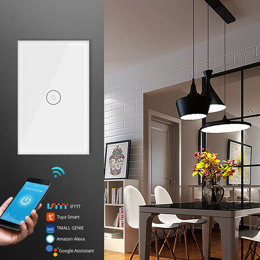 Tuya smart wifi switch smart life app alexa google home remote smart home wall touch switch eu  us 1 2 3 gang væg lys switch