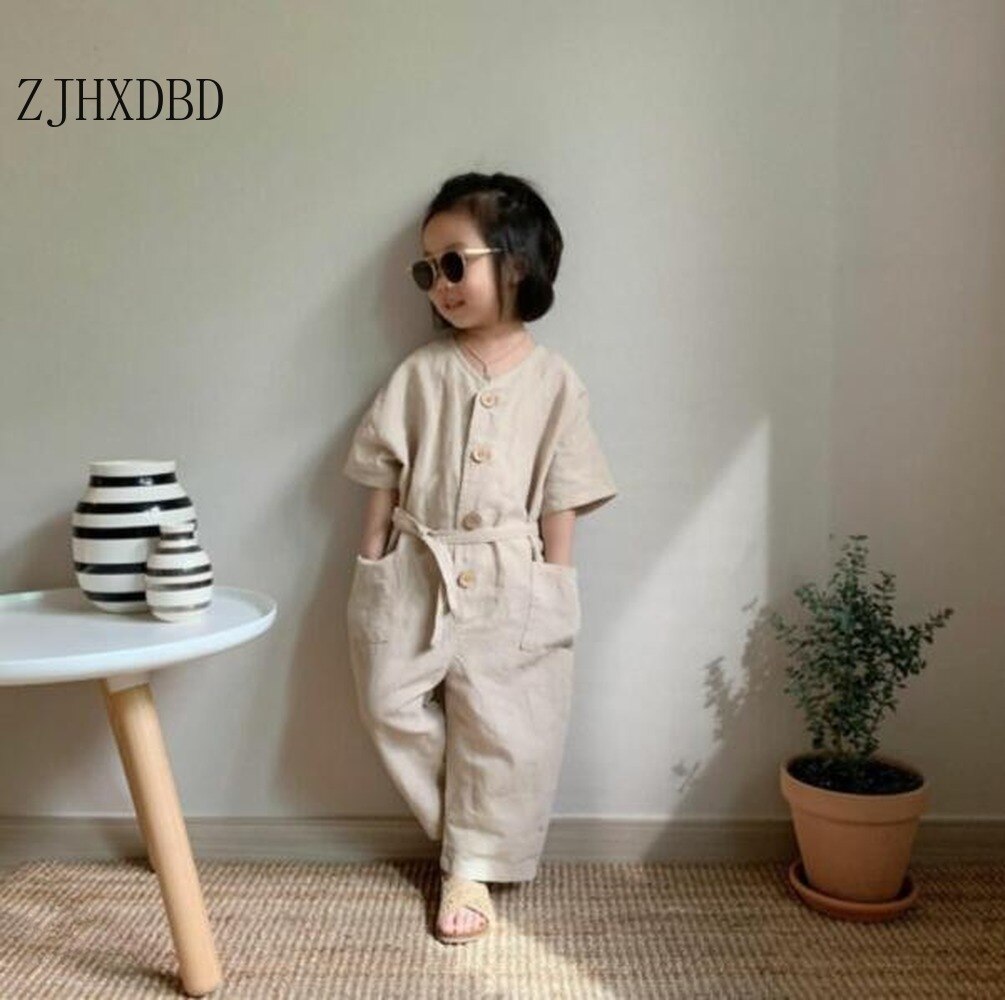 Salopette lin respirant pour bébé garçon | Combinaison pantalon pour enfant, vêtements pour enfants, barboteuse, respirant, à boutons ouverts,