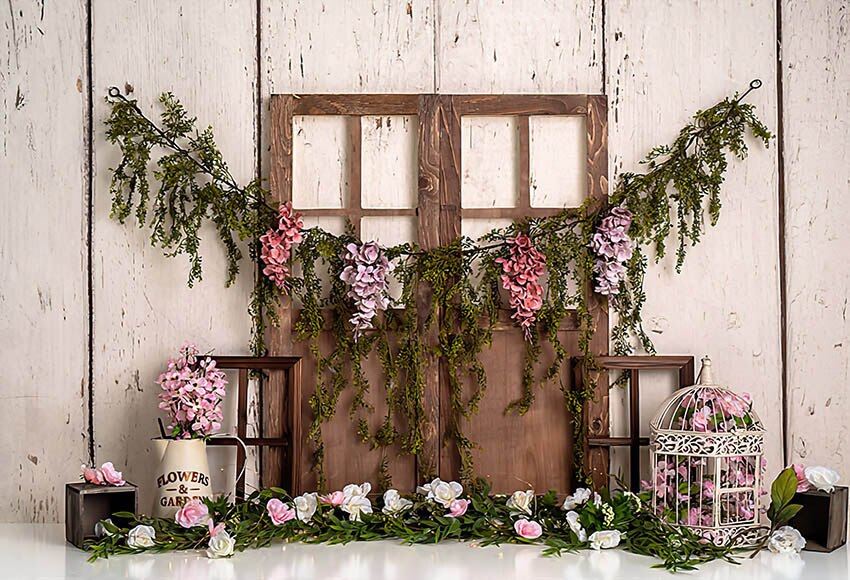 Mehofond Photography Background Spring Flowers Garden Wooden Wall Girl 1st Birthday Party Cake Smash Decor Backdrop Photo Studio