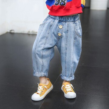 2 3 4 5 6 años Niño niño Jeans coreano Casual pantalones sueltos pantalones para niñas cintura elástica niños harén pantalones de mezclilla para bebé