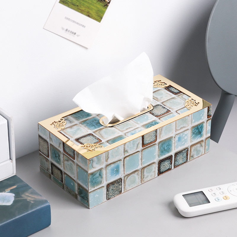 Rechthoekige Marmeren Facial Tissue Box Cover Servet Houder Papieren Handdoek Dispenser Container Voor Home Office Auto Decor