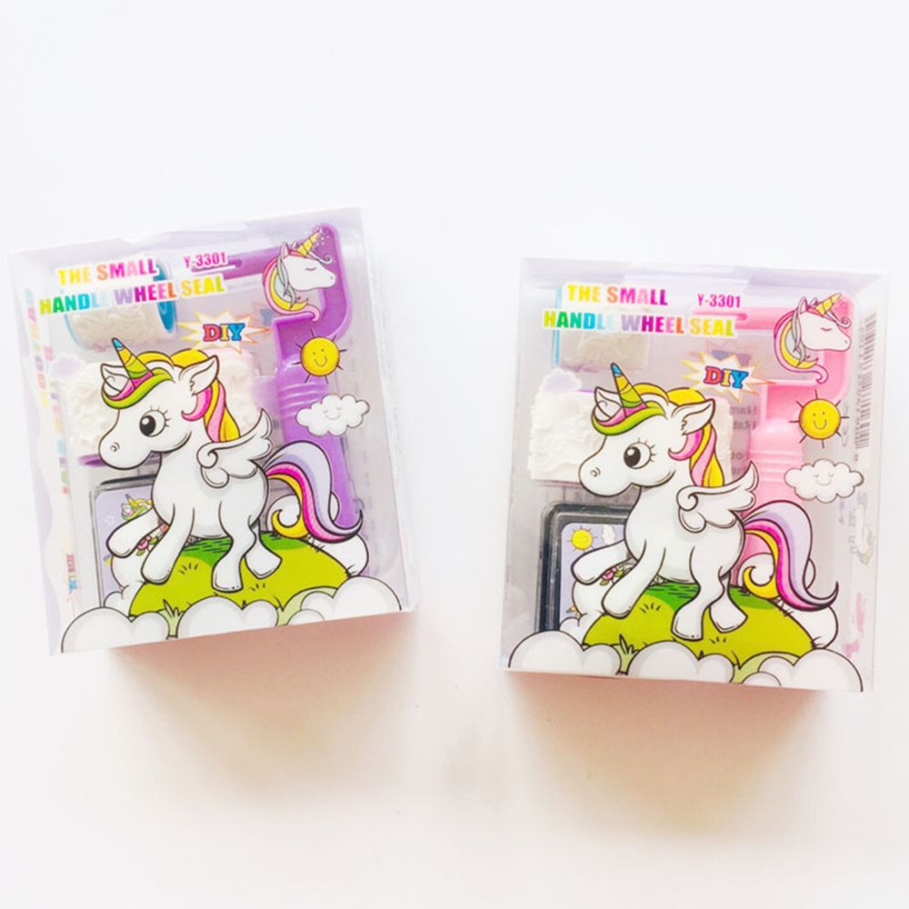 1 ensemble licorne poignée roue rouleau joint timbre avec encreur journal bricolage timbre ensemble étudiant prix promotionnel papeterie