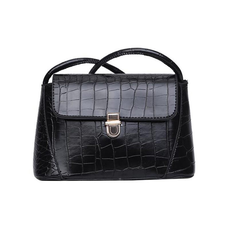 Alligator Schoudertas Pu Leer Lock Crossbody Tassen Voor Vrouwen Handtassen Telefoon Portemonnees Zwart &amp; Wit