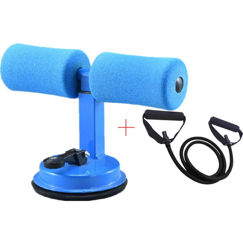 Adjustable Sit Up Bar Floor Assistant Exercise Equipment with Resistance band Home Gym Abdominals Core Workout Fitness Slimming: Blue A Set