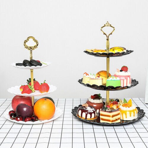 Faroot 3 Tier Plastic Slate White Round Display Cake Stand Food Platter Rack Pop