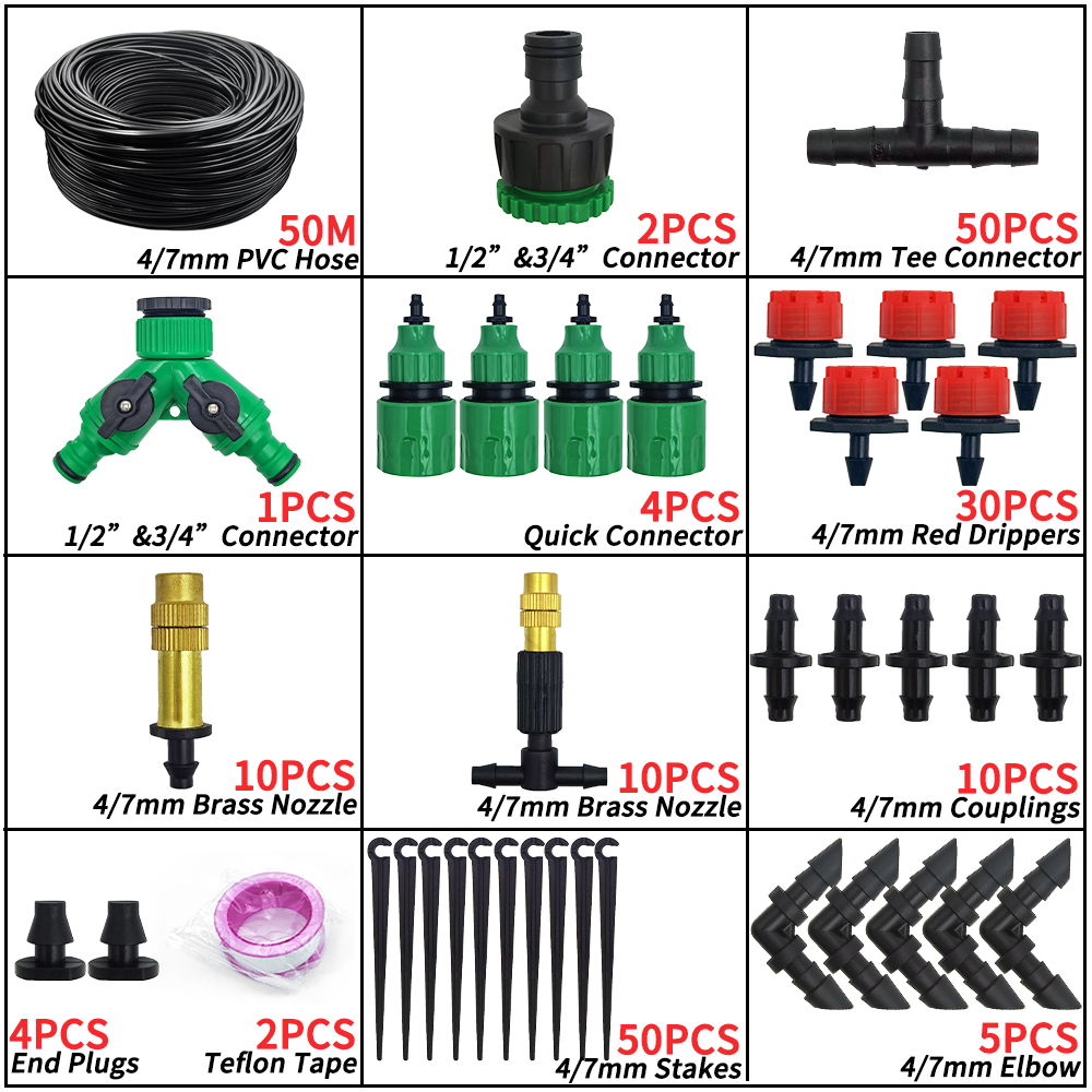 WUJIE 5-50M Tuin Micro Druppelirrigatie Automatische Besproeiingssysteem Kit Timer Controller DIY Mist Spray Koeling voor Potplanten: Marineblauw