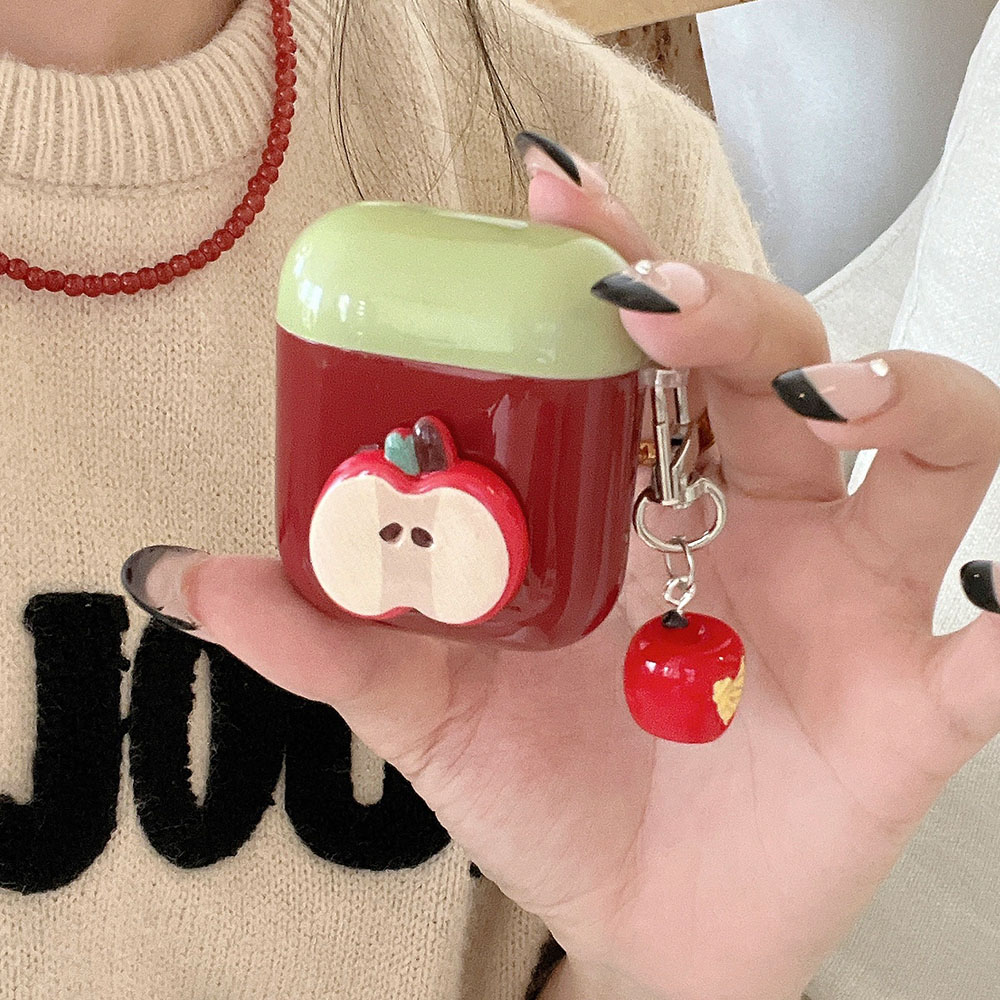 Korea 2024 3d Rode Appel Schattige Zachte Schokbestendige Bescherming Hoes Voor Airpods 1 2 3 Pro 3nd Pro 2 2e Oortelefoon Accessoires: 2XS