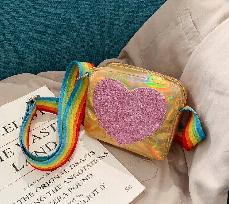 Baby mädchen kleinkind tasche lässig eins-schulter tasche regenbogen schulter Gurt liebe dekoration umhängetasche niedliche: Gelb