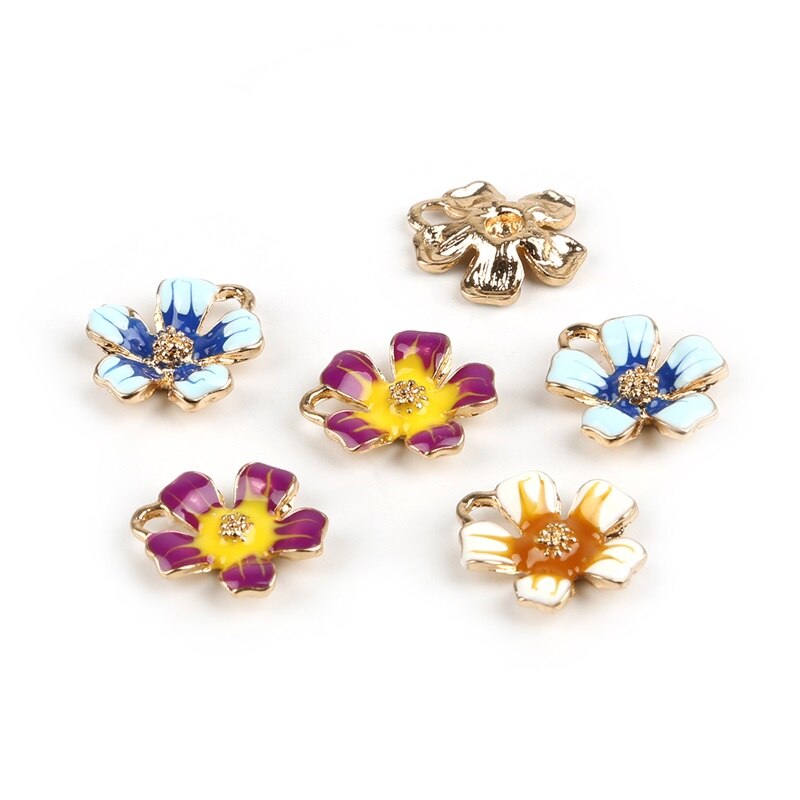 de fleurs à cinq pétales en alliage d'émail, pour la fabrication de bijoux, boucles d'oreilles et colliers, à la ,