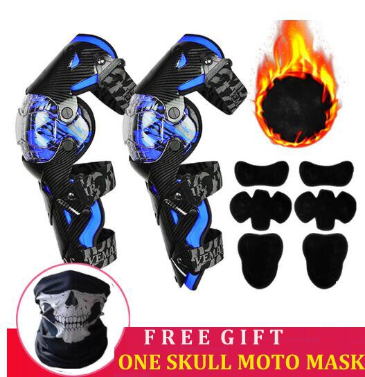 VEMAR Motorcycle Knee Pads Racing Moto Knee Guards CE Motocross Protection Riding Safety Protective Gear Adults Knee Protector: E-18 BU Warm lining