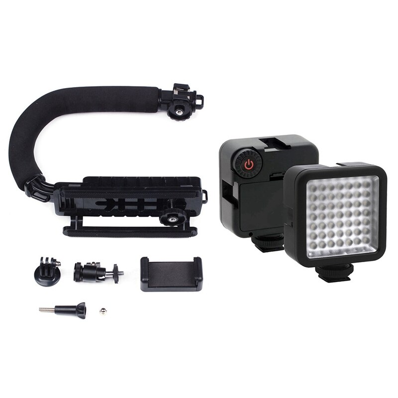 C Type Monopod Handheld Camera Stabilizer Holder Grip Flash Bracket Mount Adapter Met Heldere Led Video Licht 49 Led