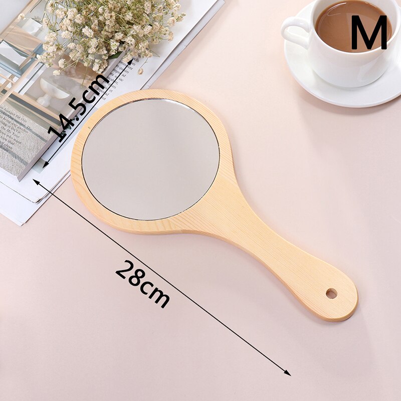 1pc vintage håndspeil av tre sminke sminkespeil rundt håndholdt kosmetikkspeil med håndtak for: Tre m