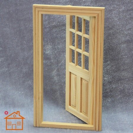 1:12 dukkehusdør med vindue og ramme til miniature udvendige træmøbler dukke hjem model dekorationer