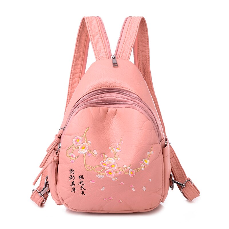 mochilas de cuero bordadas para mujeres adolescentes Sac A Dos mochila de viaje para mujeres Mochila De cuero suave para mujeres: pink style 1