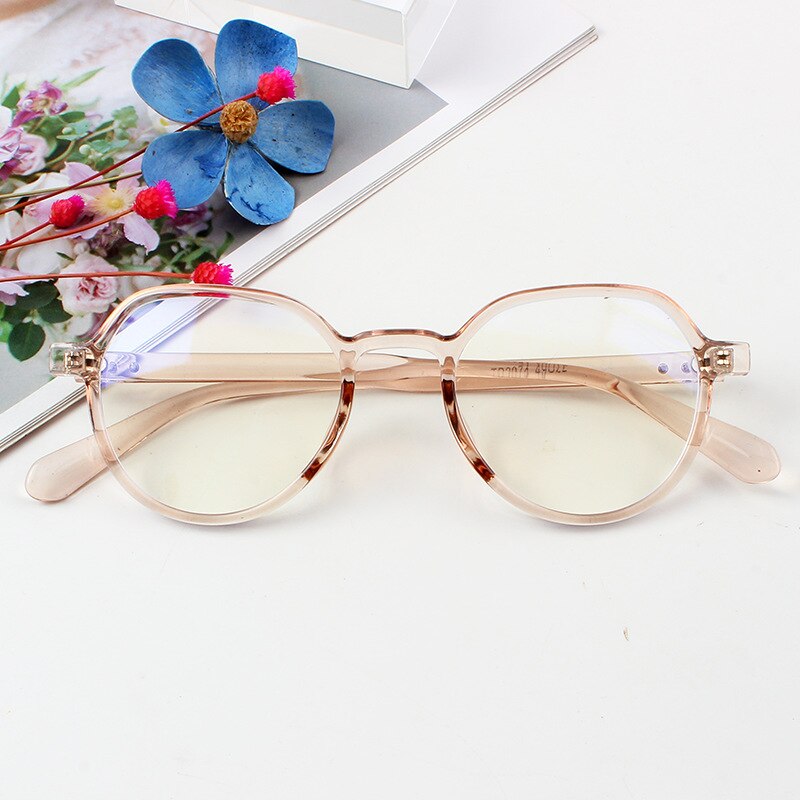 tr90 irregular small round frame anti-blue glasses with myopia light glasses frame plain glasses: Pink