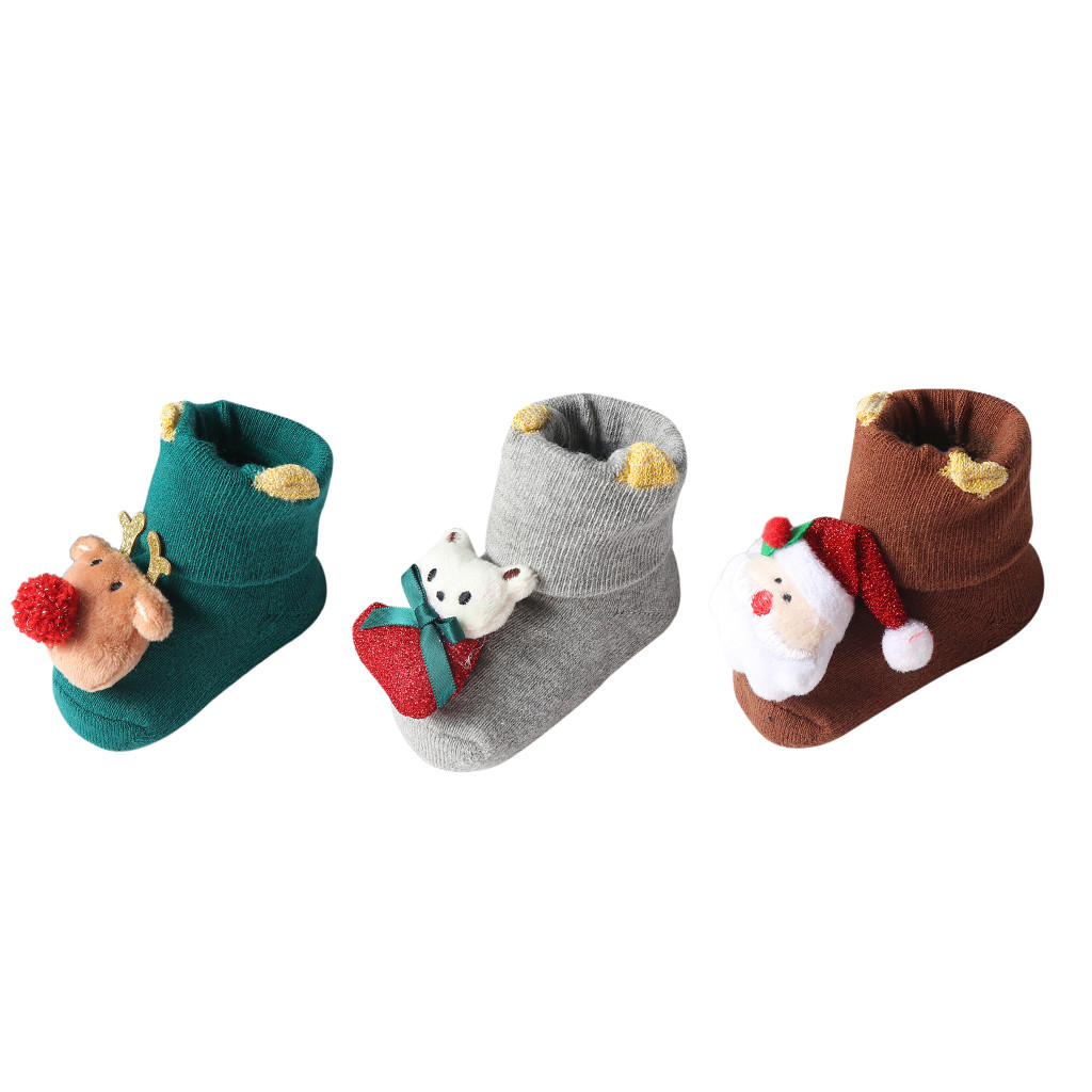 Weihnachten Socken Baby Niedlich Cartoon Socken Kleinkind Kinder baby Jungen Mädchen Weihnachten Santa Deer Anti-Slip Gestrickt Socken Calcetines: Green