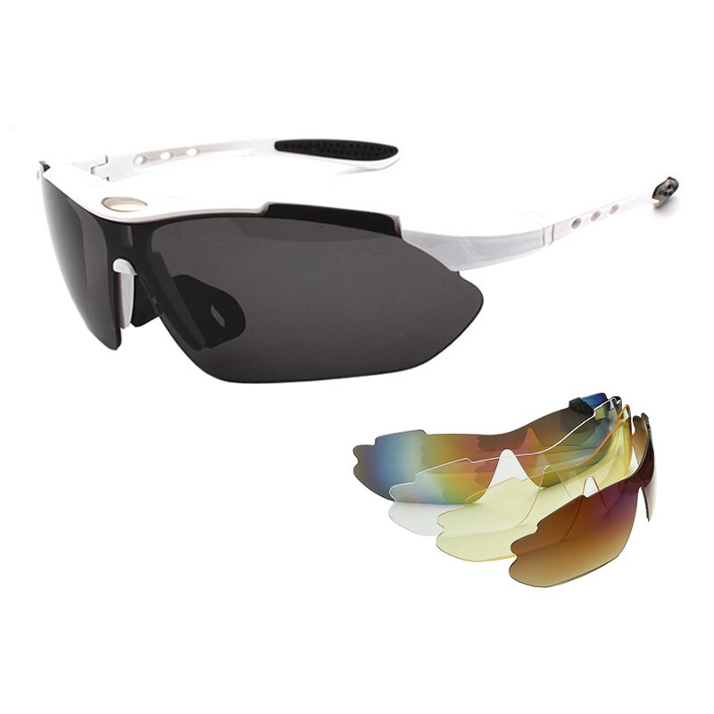 Gafas de pesca UV400 para exteriores, 5 lentes, utilidad, de pescador, a prueba de arena, senderismo, Camping, Unisex: White