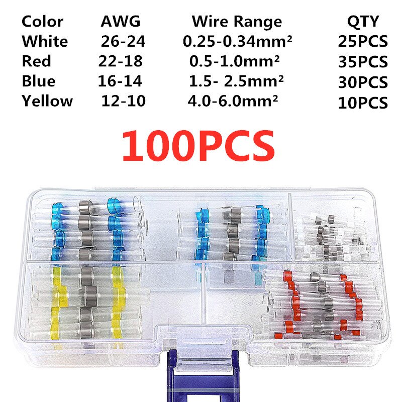 Solder Seal Wire Connectors Heat Shrink Solder Waterproof Butt Terminals Kit Automotive Marine Insulated Truck Solder Connector: 100pcs with box