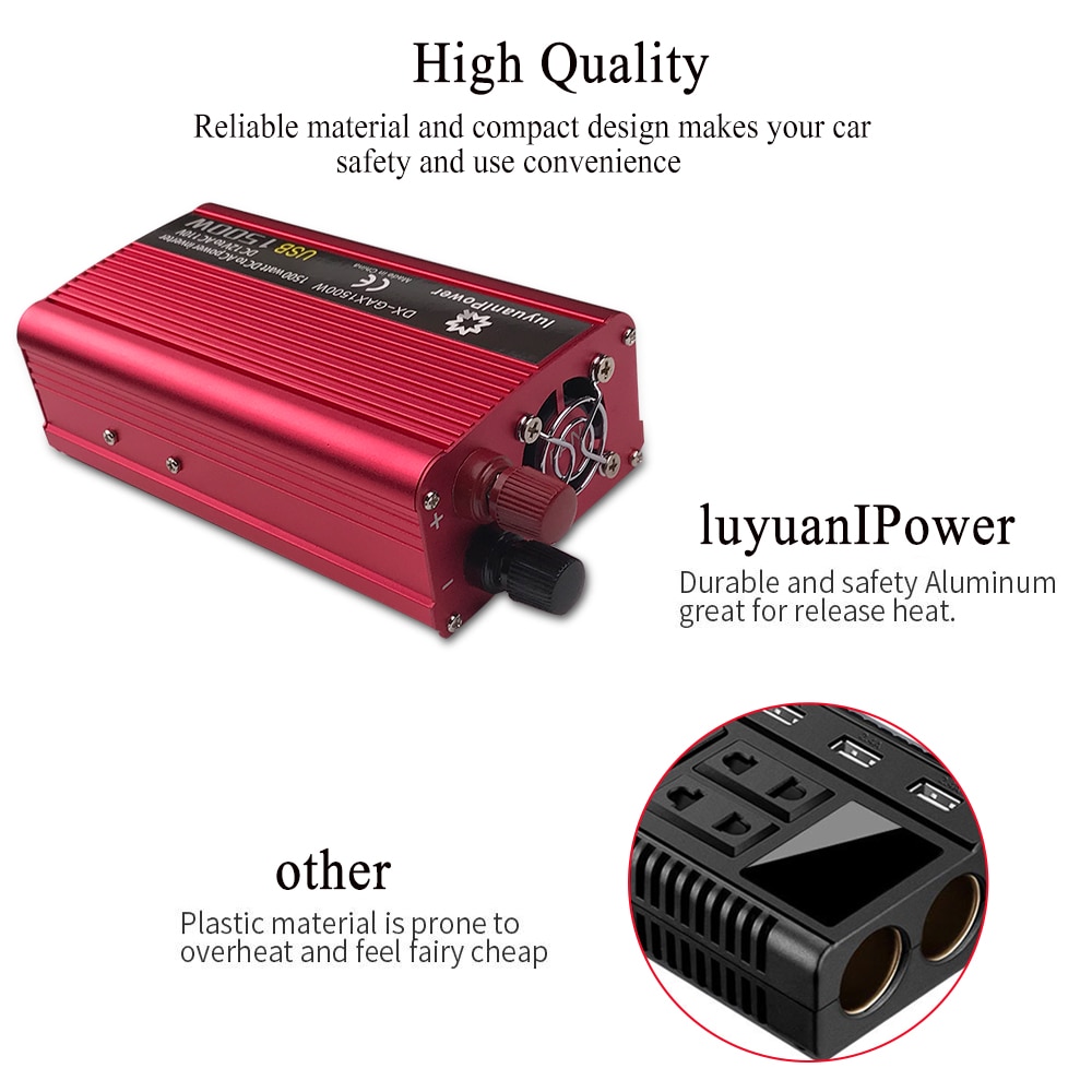 Car Inverter 1500W DC 12V to AC 110V/220V 230V dual 3.1A USB Charging Adapter Converter Universal US Socket Solar Power